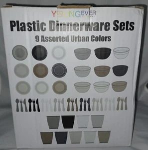 54 pcs Plastic Kids Dinnerware Set of 9 in 9 Urban Colors-NEW - Picture 1 of 6