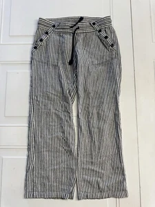 Rewind Pants Striped Linen Blend Wide Leg Raw Hem Drawstring Slash Pocket Size 7 - Picture 1 of 6