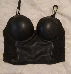 Victorias Secret Very Sexy Balconet Bra 32c Longline Black Faux Leather Black - Picture 1 of 4