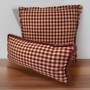 VINTAGE Cottage Core Red Checkered Pillows  Set Of 2 Square & Rectangle - Picture 1 of 5