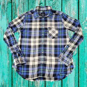 American Eagle Boyfriend Fit Blue Plaid Flannel Button Down Shirt Women’s XS - Imagen 1 de 6