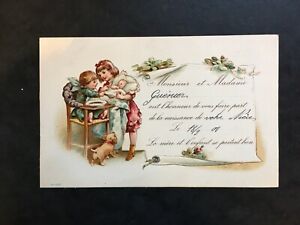 Carte Postale Ancienne Travaillée et en Relief de 1908 - FAIRE PART NAISSANCE