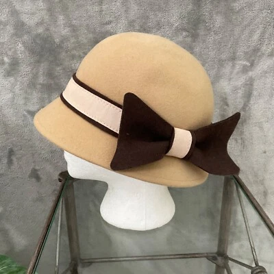 Magid женщины шерсти войлок ведро шляпа с бантом один размер подходит большинство желтовато-коричневый/коричневый - Изображение 1 из 4