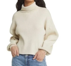 Maglione girocollo a costine Good American Oatmeal Heather grande donna - Foto 1 di 6