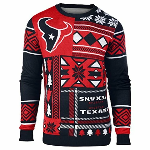 Klew NFL Men's Houston Texans Patches Ugly Sweater, Red Cover
