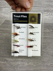 Vintage Daiwa Wet Fly Trout Fishing Flies Red Tag Blue Dun Butcher Watsons Fancy - Picture 1 of 7