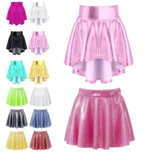 AU Girl Shiny Metallic Pleated Skirt High Waist Irregular Hem Modern Dance Skirt - Picture 1 of 77
