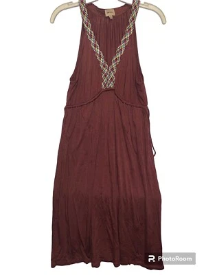 Vestido ELLA MOSS tamanho grande trançado pescoço sem mangas marrom cintura ajustável - Imagem 1 de 4