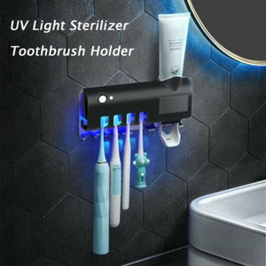 Black Automatic UV Toothpaste Dispenser Toothbrush Sterilizer Cleaner Wall Mount - Picture 1 of 7