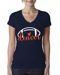 Fan Of City of Denver Football Orange Heart Script Writing Women VNeck Tee - Picture 1 of 2