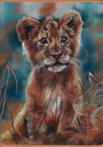 original drawing A3 27GrO artwork pastel modern lion cub - Picture 1 of 1