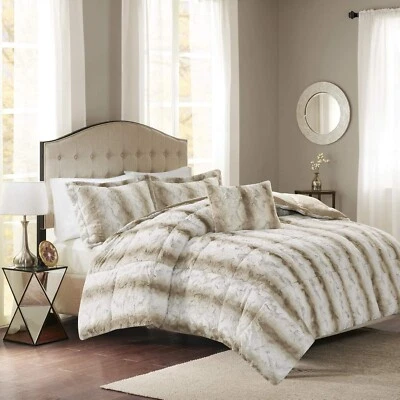 Madison Park Comforter Set Full/Queen 4-Piece Animal Print Faux Fur in Sand - Image 1 of 4