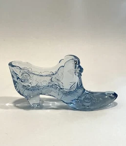 Fenton Art Glass Slipper Shoe Boot Blue Roses Pattern - Picture 1 of 5