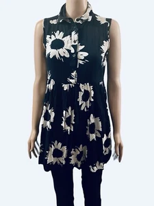 Vintage Dress Y2K Mini Sundress Black White Floral Retro Boho Cottagecore S - Picture 1 of 8