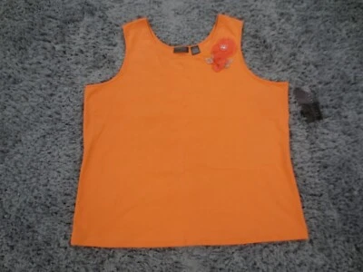 Relativity Top Women 2X Orange Cotton Spandex Floral Rhinestone Accent Knit Tank - Image 1 of 4