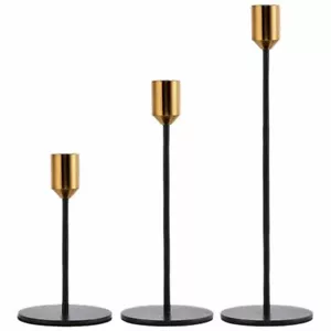 Portacandele Set 3 Decorazioni Moderne Oro Nero Stand Natale Compleanno Festa - Foto 1 di 9