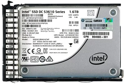 HP INTEL 1.6TB S3610 SERIES SSDSC2BX016T4P 6Gbs 2.5" SATA SSD 805383-001 G8 G9 - Image 1 of 4