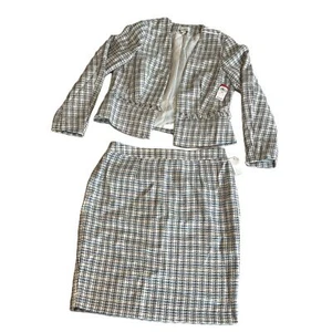 NWT Jacklyn Smith Collection Black White Blue Plaid Tweed Skirt Suit Size Large - Picture 1 of 10