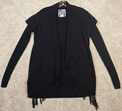 Cárdigan Suéter Largo Negro Flecos Algodón Viscosa Billabong Frente Abierto Para Mujer L Foto 1 de 4