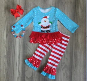 NEW Boutique Santa Claus Ruffle Tunic Dress & Leggings Girls Christmas Outfit - Picture 1 of 3