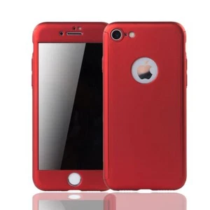 Apple iPhone 8 Etui na telefon Futerał ochronny 360 Full-Cover Pancerna ochrona Szkło Czerwone - Zdjęcie 1 z 4
