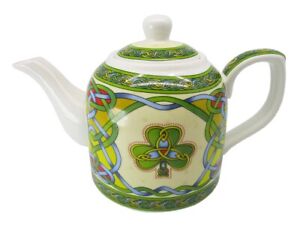 Celtic Shamrock Bone China Teapot Colorful Celtic Knot Design Irish Luck 22fl oz
