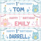 2 personalised happy 1st birthday banner baby animal owl boy girl party poster