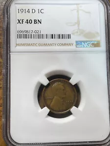 1914-D LINCOLN WHEAT CENT, KEY DATE OF THE WHEAT CENTS! NGC XF 40 BN - Picture 1 of 3