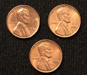 3 x 1962 D / P Lincoln Memorial Penny Cent BU Brilliant Uncirculated 1c - Picture 1 of 5