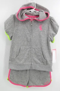 JUICY COUTURE Terry Cloth Short Set Girl's 5 Zip Front Hoodie And Shorts GREY - Picture 1 of 9