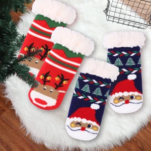 Christmas Warm Fuzzy Slippers Sherpa Fleece Socks for Kids 3-12 Years, Non-Slip - Picture 1 of 11