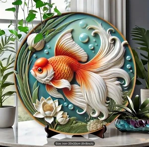 Goldfish Iron Metal Tin Round Sign 20cm x 20cm Aluminum Hanging Wall Plaque Gift - Picture 1 of 24