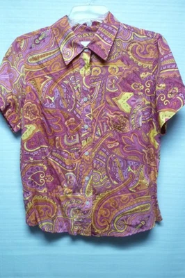 CAMISA BLUSA HIPPIE PSICODÉLICA RETRO VINTAGE LIZ CLAIBORNE MED. 100% ROSAS SEDA Foto 1 de 4