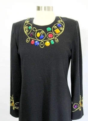 Vintage 1980s 90s Bejewelled Baroque Colorful Jewels black Leslie Fay dress - Image 1 of 4