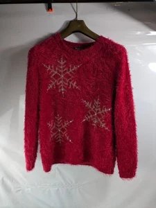 Bonmarche Weihnachtspullover Pulli Rundhals Schneeflocke weich Gr UK 16 18 - Bild 1 von 17