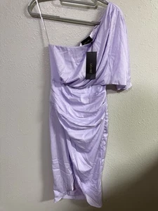 NWT DO+BE One Shoulder Satin Dress Lilac Size Small Asymmetrical Draped Cocktail - Picture 1 of 8