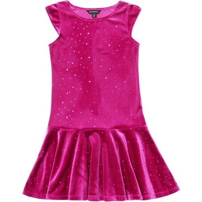 George Girls L-10/12 Drop Waist Sequin Sparkle Dress Magenta Stretch Velour - Image 1 of 4