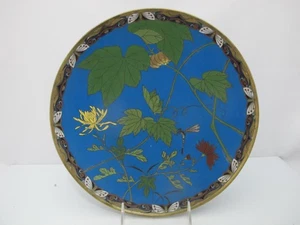 Placa Cargador CLOISONNE JAPONÉS Meiji Turquesa Esmalte Libélula y Flor - Imagen 1 de 9