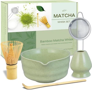 Matcha Whisk Set, Premium Ceramic Bowl with Spout, Bamboo Whisk, Chasen Holder, - Picture 1 of 12