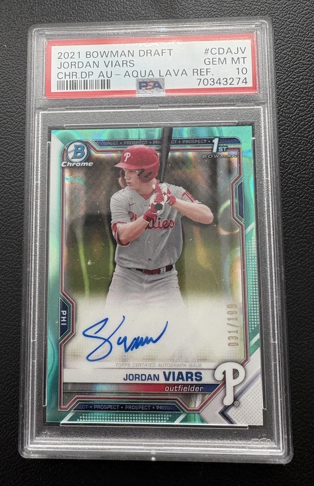 2021 Bowman Chrome Jordan Viars Phillies Aqua Lava Refractor Auto /199 PSA 10 - Image 1 of 1