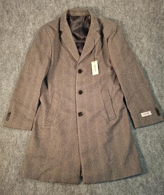 Kenneth Cole Men's Herringbone Overcoat, Grey - Size: 38S, NWT - Image 1 of 4