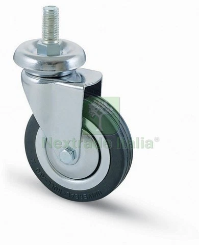 1PZ RUOTA MOBILE IN GOMMA DIAMETRO 100 CON PERNO FILETTATO 14 MM MASCHIO: - Immagine 1 di 1