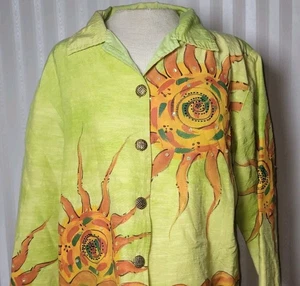 Alex Kim Sz Petite L Art-to-Wear Desert Sun Colorful Funky Jacket Beaded Painted - Picture 1 of 7