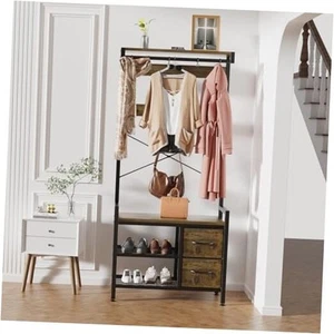 5-in-1 Hall Tree, Entryway Coat Rack with Bench, 15 Hooks & 2 Drawers, Shoe - Picture 1 of 8
