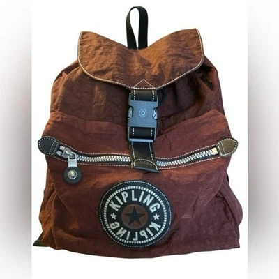 Mochila vintage años 90 Y2K Kipling con cordón hebilla logotipo - granate/borgoña Foto 1 de 4