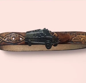 Hand Tooled Leather Belt Vintage Van Belt Buckle Fire Fighter Theme Small  - Picture 1 of 6