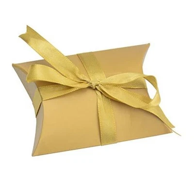  Paquete de 100 mini caja de dulces de almohada pequeñas cajas de regalo con cinta de 50 yardas para oro Foto 1 de 4
