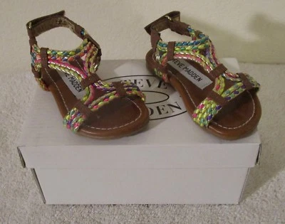 Novo Na Caixa Steve Madden Whisley Crianças Grils Sandálias Slide 6 Conhaque Multi MSRP$40 - Imagem 1 de 4