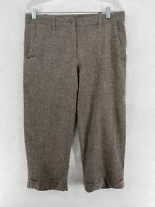 EILEEN FISHER Pants M Felted Wool Herringbone Crop Trouser Cuff Hem Lined Brown - Picture 1 of 15