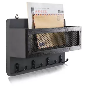 and Key Holder for Wall Decorative, Wooden Wall Key Rack Organizer with 4 Dou... - Picture 1 of 7
